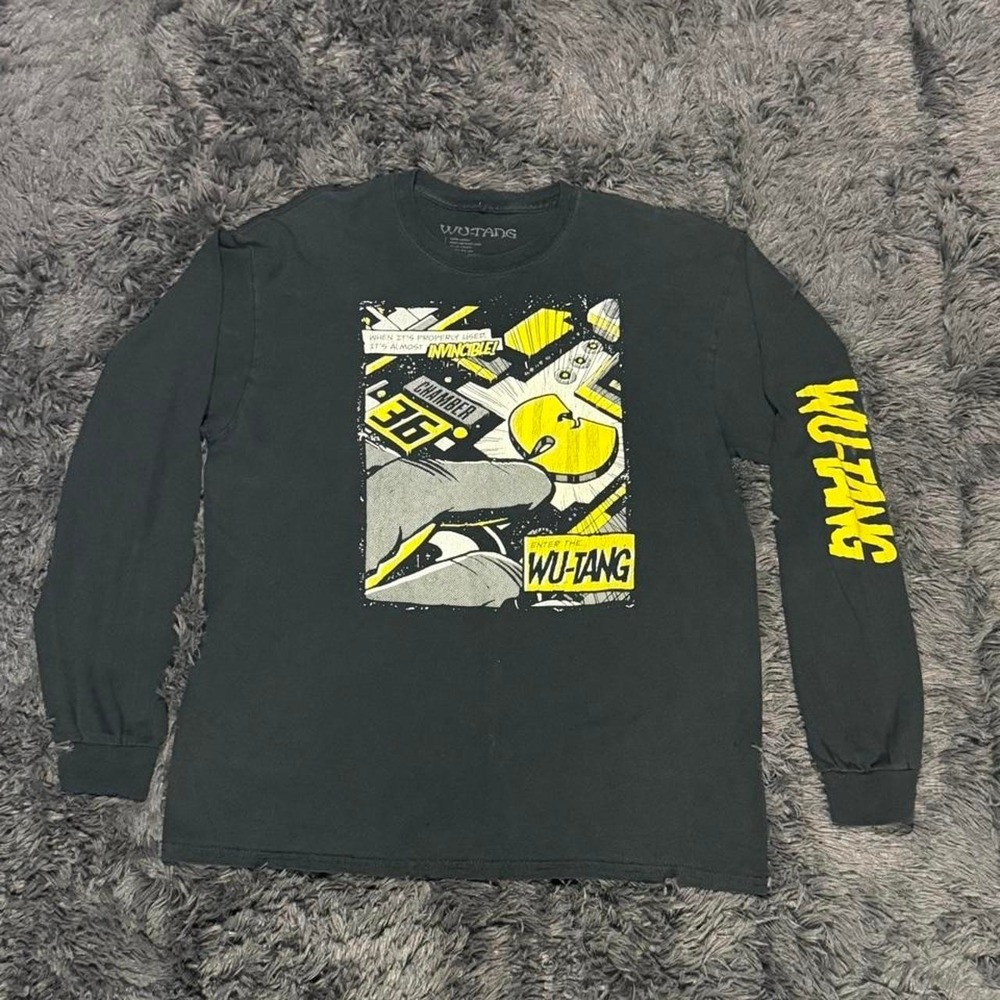 Wu-Tang Clan Long Sleeve Graphic T-Shirt Black Comic 36 Chambers Mens Small